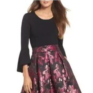 Eliza J Bell Sleeved Top Keyhole Back pearlescent button NWOT black